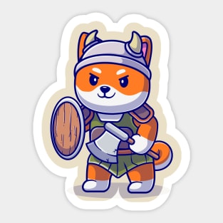 Cute Shiba Inu Dog Knight Viking Cartoon Sticker